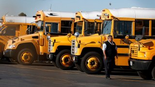 Row of LAUSD school buses