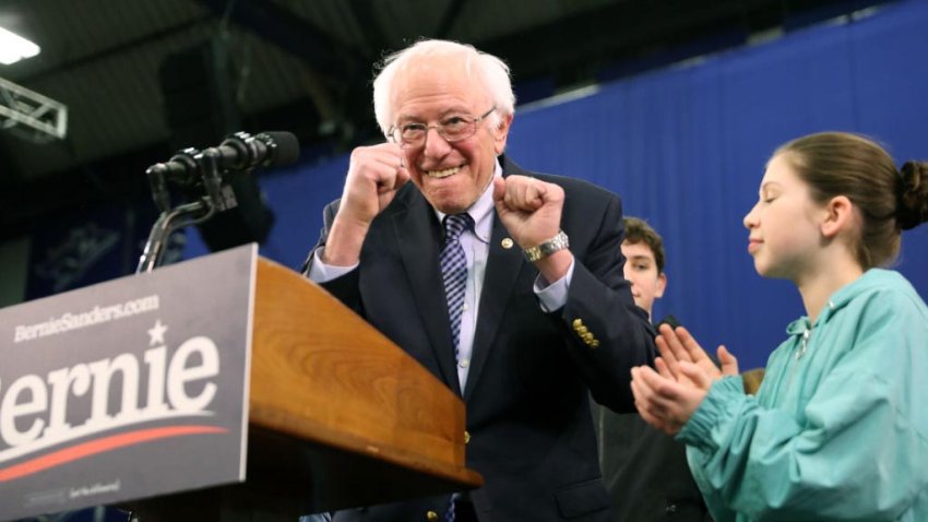 MANCHESTER, NEW HAMPSHIRE – FEBRUARY 11: Democratic presidential candidate Sen. Bernie Sanders (I-VT) takes the stage during a primary night event on February 11, 2020 in Manchester, New Hampshire. New Hampshire voters cast their ballots today in the first-in-the-nation presidential primary. (Photo by Joe Raedle/Getty Images)
