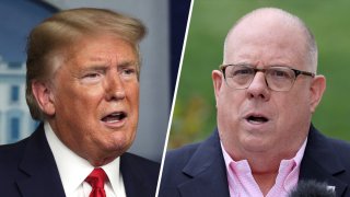 President Donald Trump, left; Maryland Governor Larry Hogan, right.