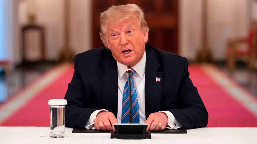 US President Donald Trump speaks at a roundtable discussion on the Safe Reopening of Americas Schools during the coronavirus pandemic, in the East Room of the White House on July 7, 2020, in Washington, DC.