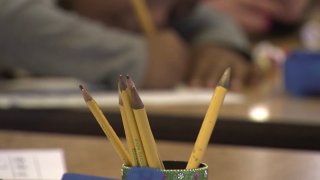 pencils in a classroom