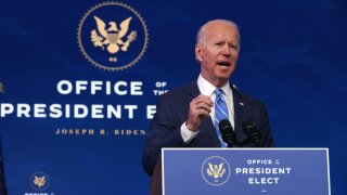U.S. President-elect Joe Biden speaks as he lays out his plan for combating the coronavirus and jump-starting the nation’s economy at the Queen theater January 14, 2021 in Wilmington, Delaware.