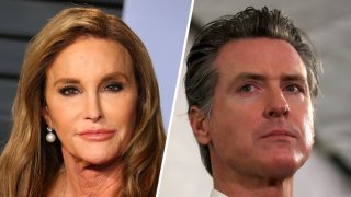 Combinación de fotos del gobernador de California, Gavin Newsom, y la estrella deportista Caitlyn Jenner.