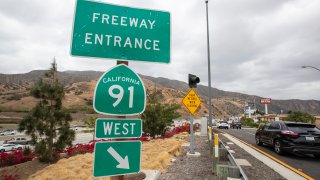 A 91 Freeway sign.