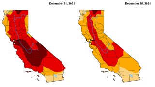 These maps show drought conditions according to the US Drought Monitor reports released Dec. 30 and the previous week.