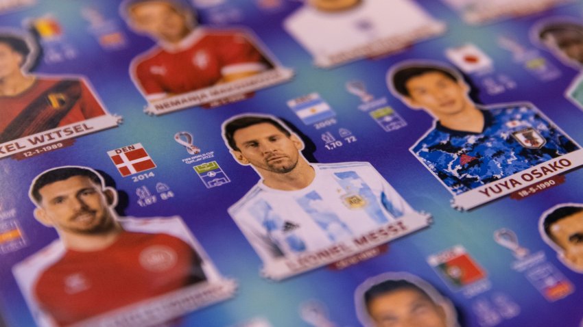 SAO PAULO, BRAZIL – OCTOBER 19: Detail of printed stickers displayed Lionel Messi of Argentina on the production line of FIFA World Cup Qatar 2022 stickers album at Panini factory on October 19, 2022 in Sao Paulo, Brazil. (Photo by Alexandre Schneider/Getty Images)