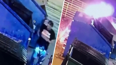 En video: sospechoso incendia contenedores de basura