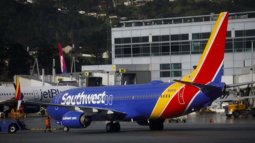 A Southwest Airlines Co. Boeing Co. 737-800 jet aircraft taxis on the tarmac at San Francisco International Airport (SFO) in San Francisco, California, U.S., on Wednesday, March 27, 2019.