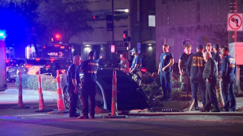 A car in a sinkhole in New Orleans