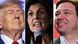 Donald Trump, Nikki Haley y Ron DeSantis, los tres contendientes en las primaras republicanas.