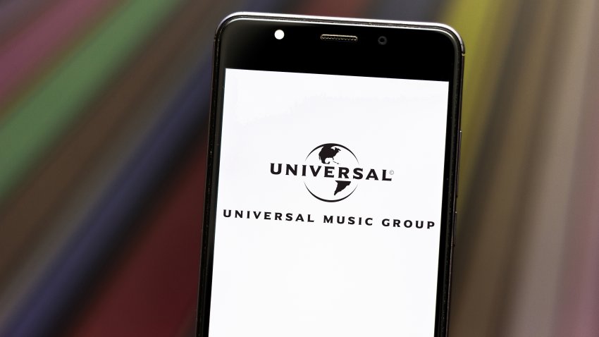 August 6, 2019, Brazil. In this photo illustration the Universal Music Group logo is displayed on a smartphone.