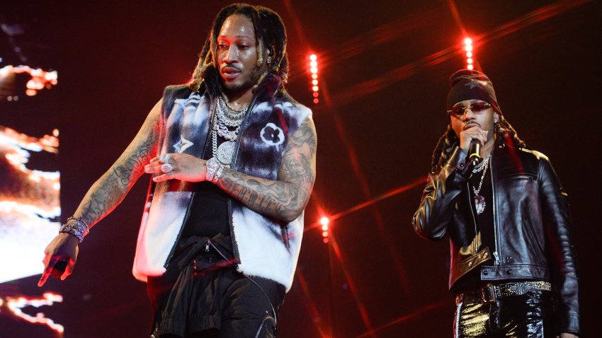 ATLANTA, GA – JANUARY 14: (EDITOR NOTE: A lens filter was used in this image.)Future and Metro Boomin perform during Future & Friends “One Big Party Tour” at State Farm Arena on January 14, 2023 in Atlanta, Georgia.(photo by Prince Williams/Wireimage)