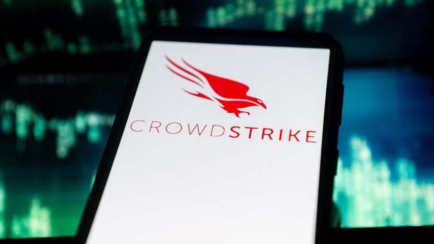 POLAND – 2024/01/11: In this photo illustration a Crowdstrike logo seen displayed on a smartphone. (Photo Illustration by Mateusz Slodkowski/SOPA Images/LightRocket via Getty Images)