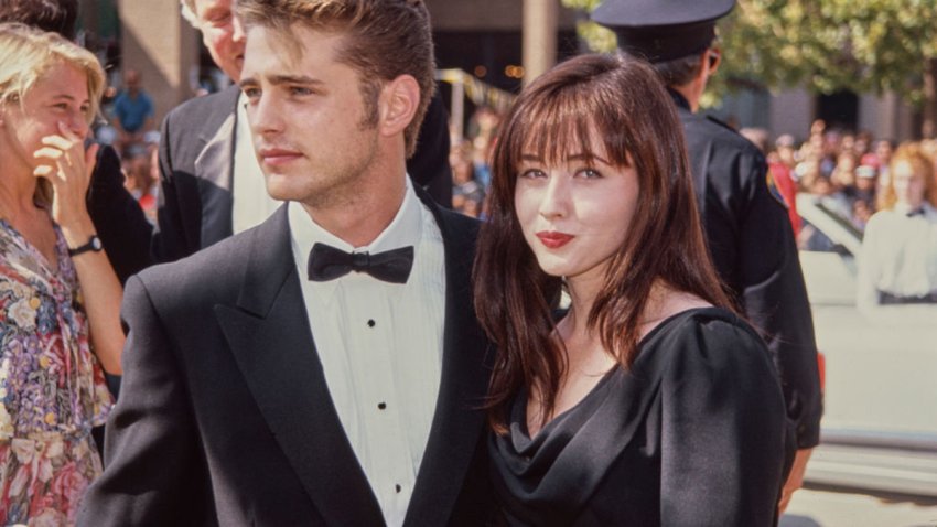 Actress Shannen Doherty with her “Beverly Hills, 90210” co-star Jason Priestley at the 43rd Primetime Emmy Awards, Pasadena Civic Auditorium, Pasadena, California, August 25th 1991. (Photo by Vinnie Zuffante/Archive Photos/Getty Images)