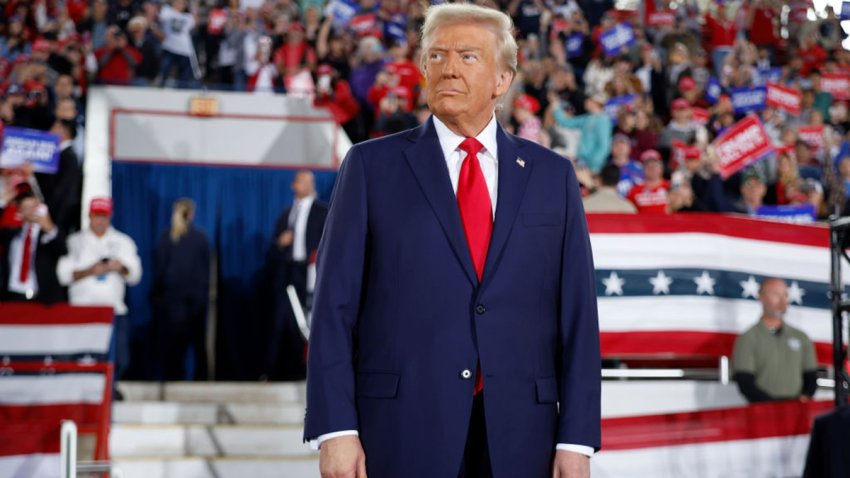 RALEIGH, NORTH CAROLINA – NOVEMBER 04: Republican presidential nominee, former U.S. President Donald Trump takes the stage during a campaign rally at the J.S. Dorton Arena on November 04, 2024 in Raleigh, North Carolina. With one day left before the general election, Trump is campaigning for re-election in the battleground states of North Carolina, Pennsylvania and Michigan. (Photo by Chip Somodevilla/Getty Images)