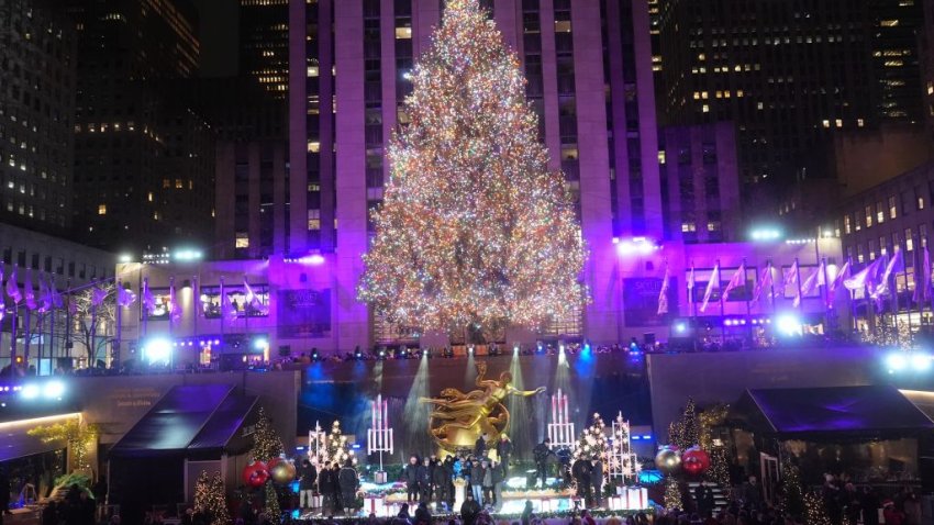 NEW YORK, NEW YORK – DECEMBER 04: The Christmas tree at Rockefeller Center was lit on Wednesday night, December 4th, 2024, an annual holiday tradition in New York City, United States. (Photo by Selcuk Acar/Anadolu via Getty Images)