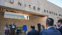 US Ambassador to Mexico Ken Salazar (L) delivers a speech during the opening ceremony of the new US Embassy building in Mexico City on December 17, 2024. According to Ambassador Salazar, the building of the United States Embassy in Mexico is the largest of the American embassies in the world, and its construction has a cost of one billion dollars. (Photo by Yuri CORTEZ / AFP) (Photo by YURI CORTEZ/AFP via Getty Images)