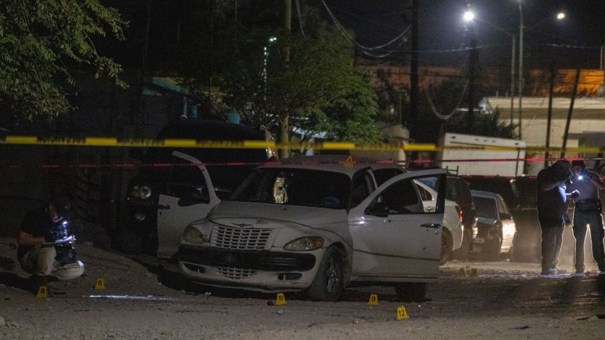 A man is being shot and killed inside a vehicle in Ciudad Juarez, Chihuahua, Mexico, around midnight, when the victim is driving on Del Tarso Street in the Granjas de Chapultepec neighborhood. He is being intercepted by another car from which shots are being fired. (Photo by David Peinado/NurPhoto via Getty Images)