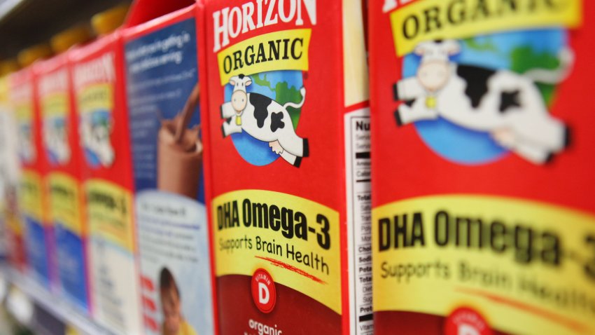 Cartons of Horizon DHA Omega-3 fortified milk are displayed for sale at a supermarket in Washington, D.C., U.S. on Thursday, July 26, 2012. The scientist at the center of a dispute over the content of advertising of Dean Foods Co.‚Äôs Horizon fortified organic milk said she‚Äôs satisfied by the company‚Äôs confirmation that it expects to stop referring to her work on the product‚Äôs cartons. Photographer: Rich Clement/Bloomberg via Getty Images