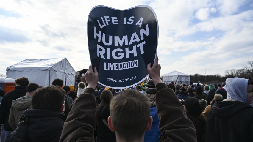 WASHINGTON DC, UNITED STATES – JANUARY 24: Hundreds of anti-abortion protestors rallied at the National Mall in Washington, DC, for the Annual March for Life Rally, on January 24, 2025. Demostrators carried large pro-life banners and placards. The rally, which has been held every January since 1953, aims to pressure lawmakers to take action on abortion. (Photo by Celal Gunes/Anadolu via Getty Images)