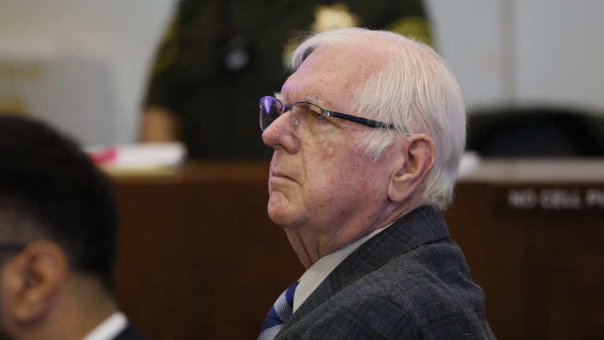 SANTA ANA, CALIF, FEBRUARY 26, 2025  Jeffrey Ferguson, an Orange County Superior Court judge, who allegedly pulled a gun from his ankle holster and fatally shot his wife, listens to closing arguments at the Santa Ana Central Justice Center in Santa Ana, Calif., on Wednesday, Feb. 26, 2025. (Allen J. Schaben / Los Angeles Times via Getty Images)