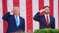 President Donald Trump and Vice President JD Vance salute during the 157th National Memorial Day Observance at Arlington National Cemetery, Monday, May 26, 2025, in Arlington, Va.