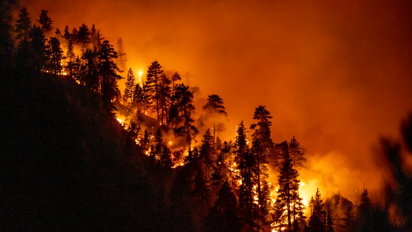 The Bobcat Fire continues to burn through the Angeles National Forest in Los Angeles County, north of Azusa, California, September 17, 2020. California faces more devastation from wildfires that have ravaged the West Coast, authorities have warned, with strong winds and dry heat expected to whip up flames from dozens of blazes raging across the state. Governor Gavin Newsom said although firefighters had made progress in their battle to contain more than two dozen major wildfires, so-called Santa Ana winds could fuel the relentless blazes. (Photo by Kyle Grillot / AFP) (Photo by KYLE GRILLOT/AFP via Getty Images)