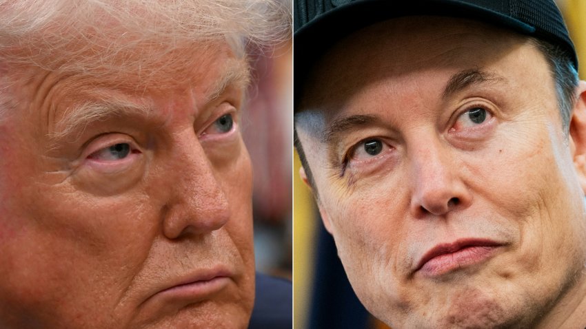 File. This combination of pictures created on June 5, 2025 shows US President Donald Trump in the Oval Office of the White House, in Washington, DC, on May 5, 2025 and Elon Musk in the Oval Office of the White House in Washington, DC, on May 30, 2025. President Donald Trump said on June 5, 2025, that he asked “crazy” Elon Musk to leave his istration and threatened to take away the tech tycoon’s government contracts, as a growing row over the US president’s budget bill triggered a bitter public divorce with his top donor.