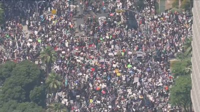 Multitudes salen a las calles en ciudades de EEUU en protestas contra Trump