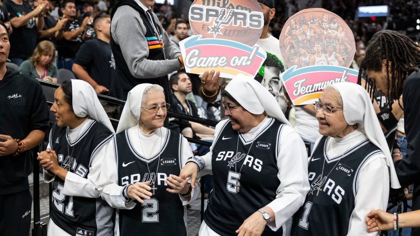 SAN ANTONIO, TEXAS – MAY 24:  Salesian Sisters of St. John Bosco on San Antonio’s West Side wait for players during Game 4 of the Western Conference Finals at Frost Bank Center in San Antonio on Sunday, May 24, 2026. (Katina Zentz/San Antonio Express-News via Getty Images)